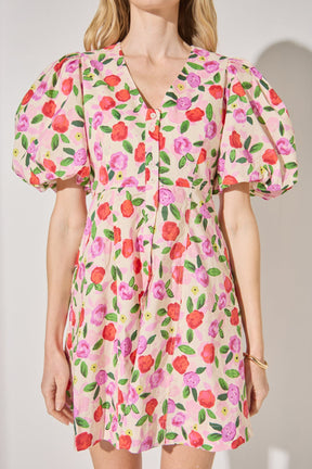 LA'VEN - Floral Print Mini Dress With Button Detail - DRESSES available at Objectrare