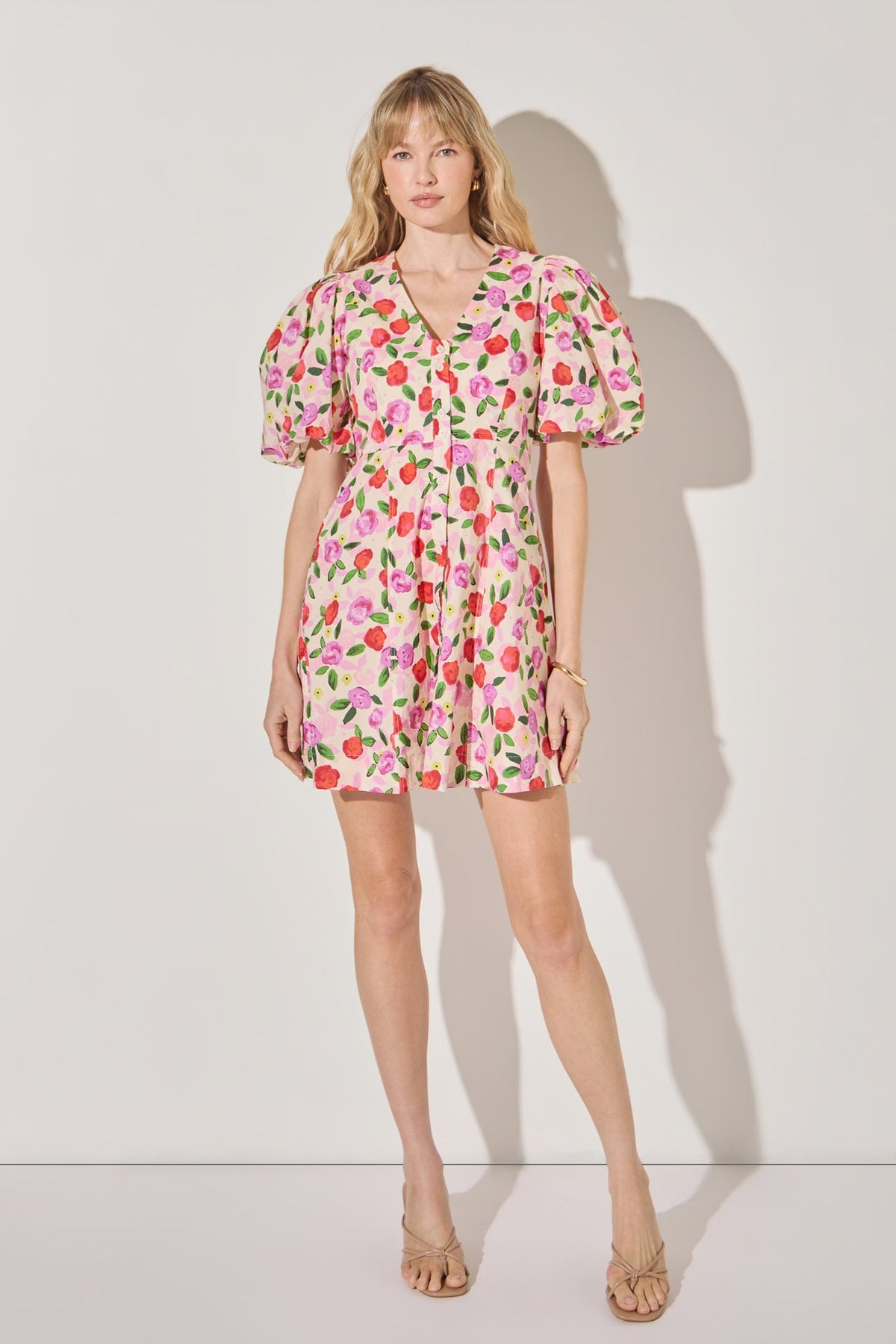 LA'VEN - Floral Print Mini Dress With Button Detail - DRESSES available at Objectrare