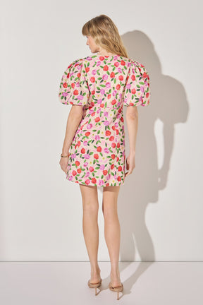 LA'VEN - Floral Print Mini Dress With Button Detail - DRESSES available at Objectrare