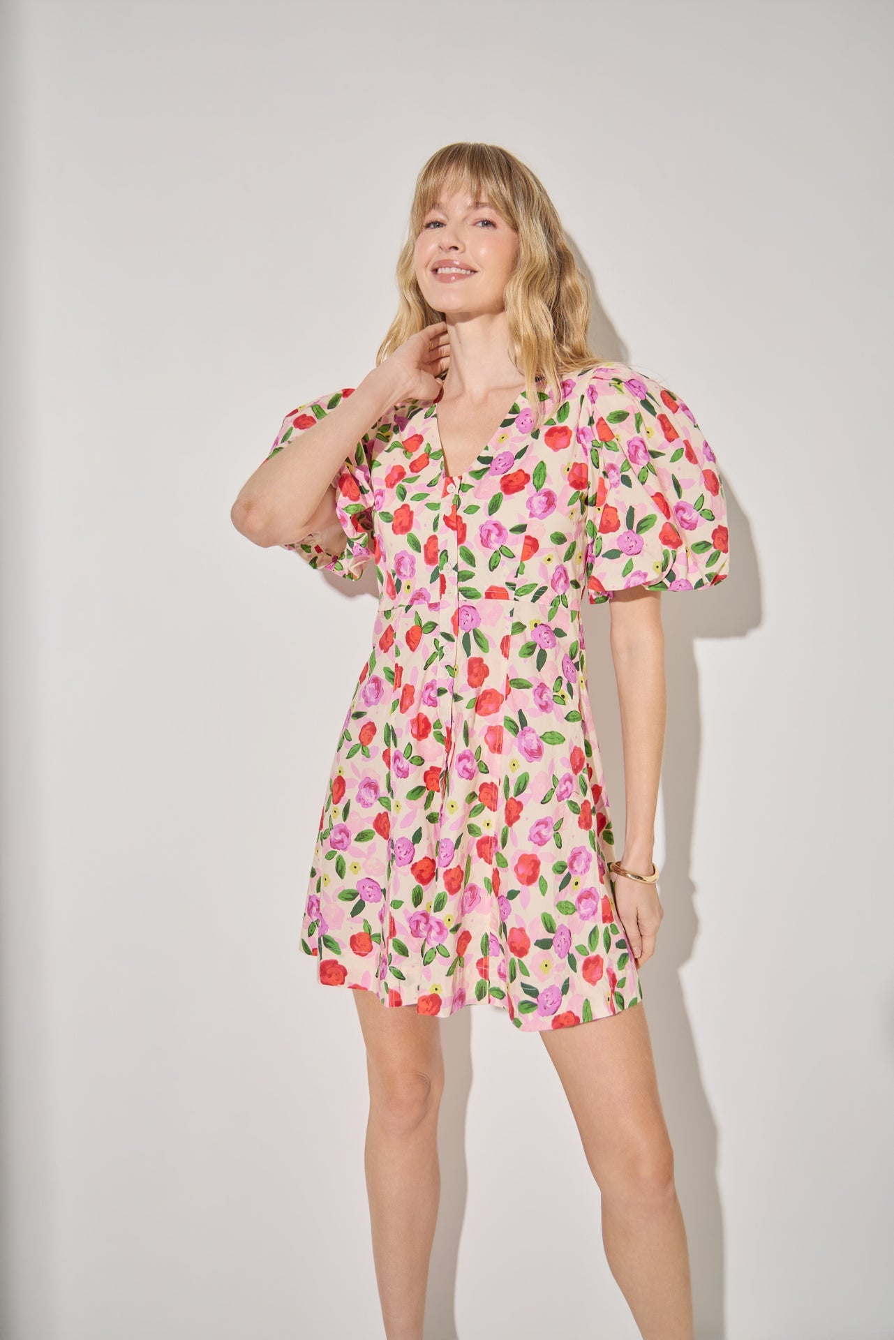 LA'VEN - Floral Print Mini Dress With Button Detail - DRESSES available at Objectrare