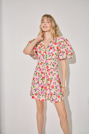 LA'VEN - Floral Print Mini Dress With Button Detail - DRESSES available at Objectrare