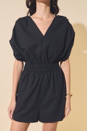 MARSY - Ruched Shoulder Romper - ROMPERS available at Objectrare