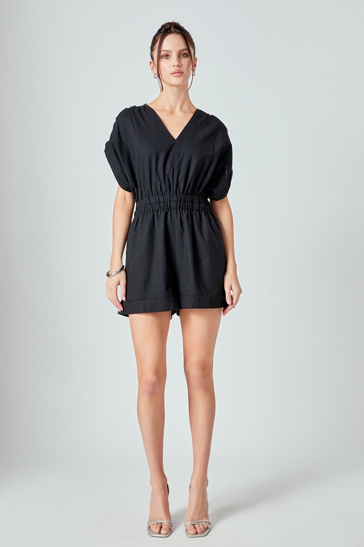 MARSY - Ruched Shoulder Romper - ROMPERS available at Objectrare