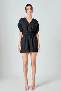 MARSY - Ruched Shoulder Romper - ROMPERS available at Objectrare