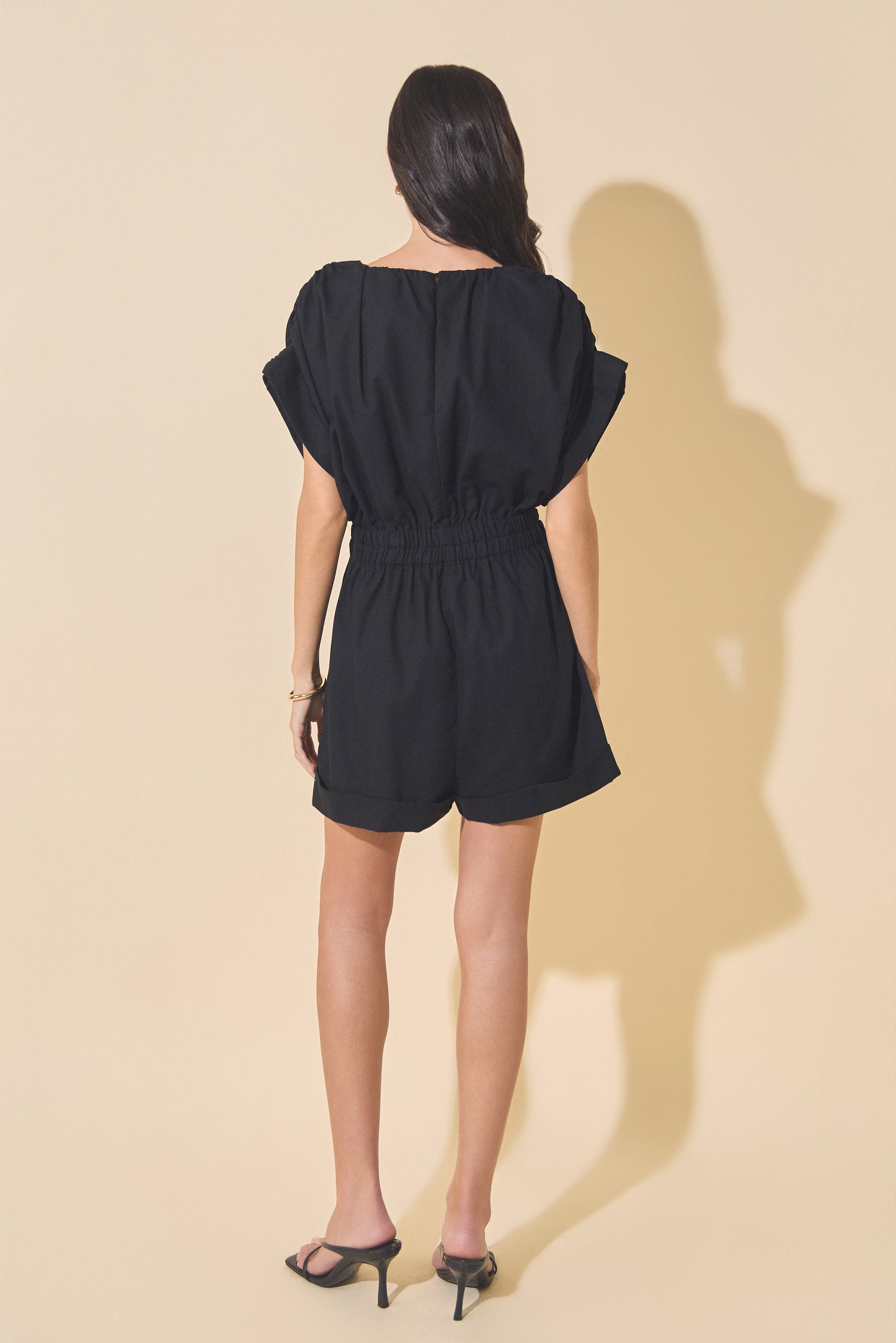 MARSY - Ruched Shoulder Romper - ROMPERS available at Objectrare