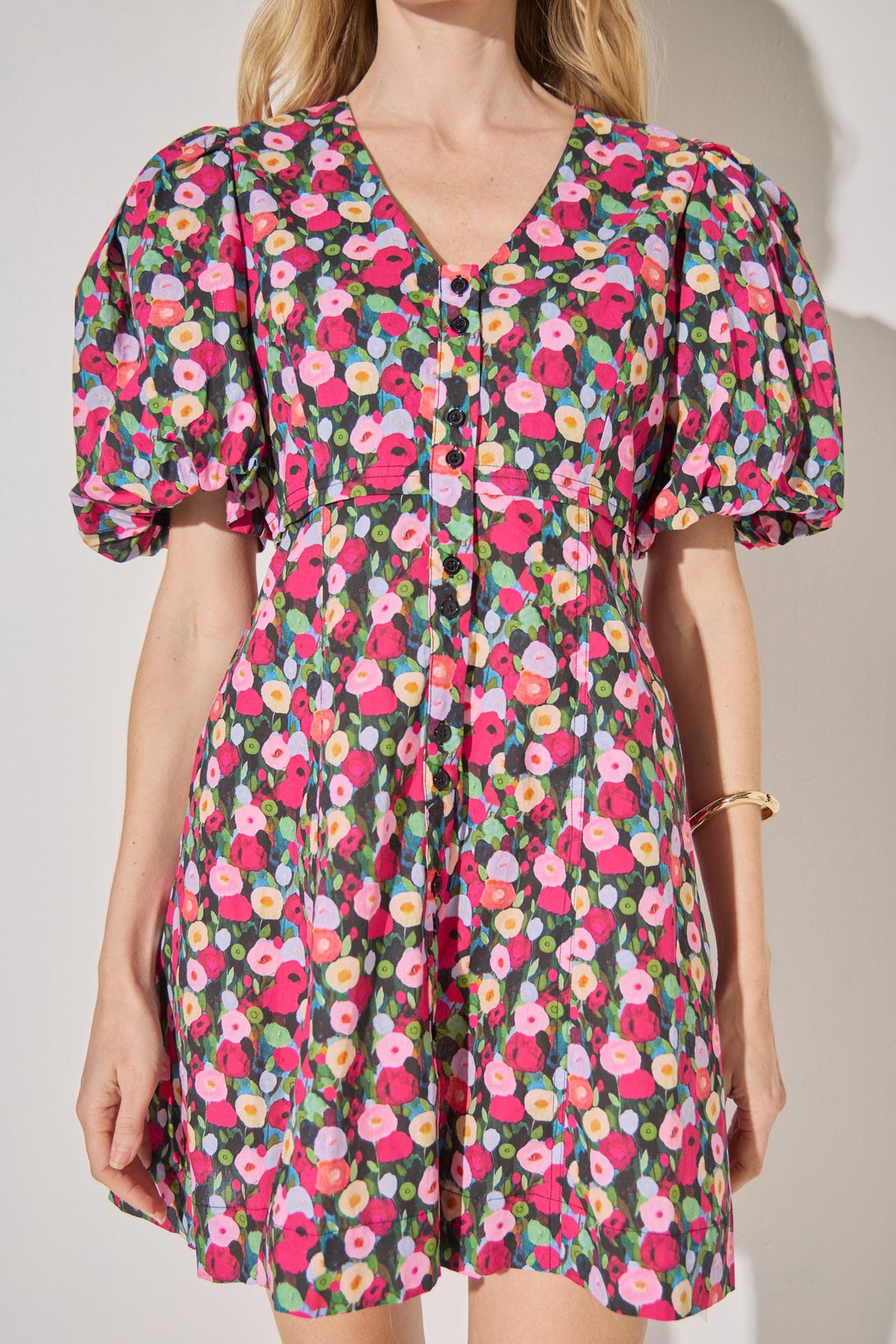 LA'VEN - Floral Print Mini Dress With Button Detail - DRESSES available at Objectrare