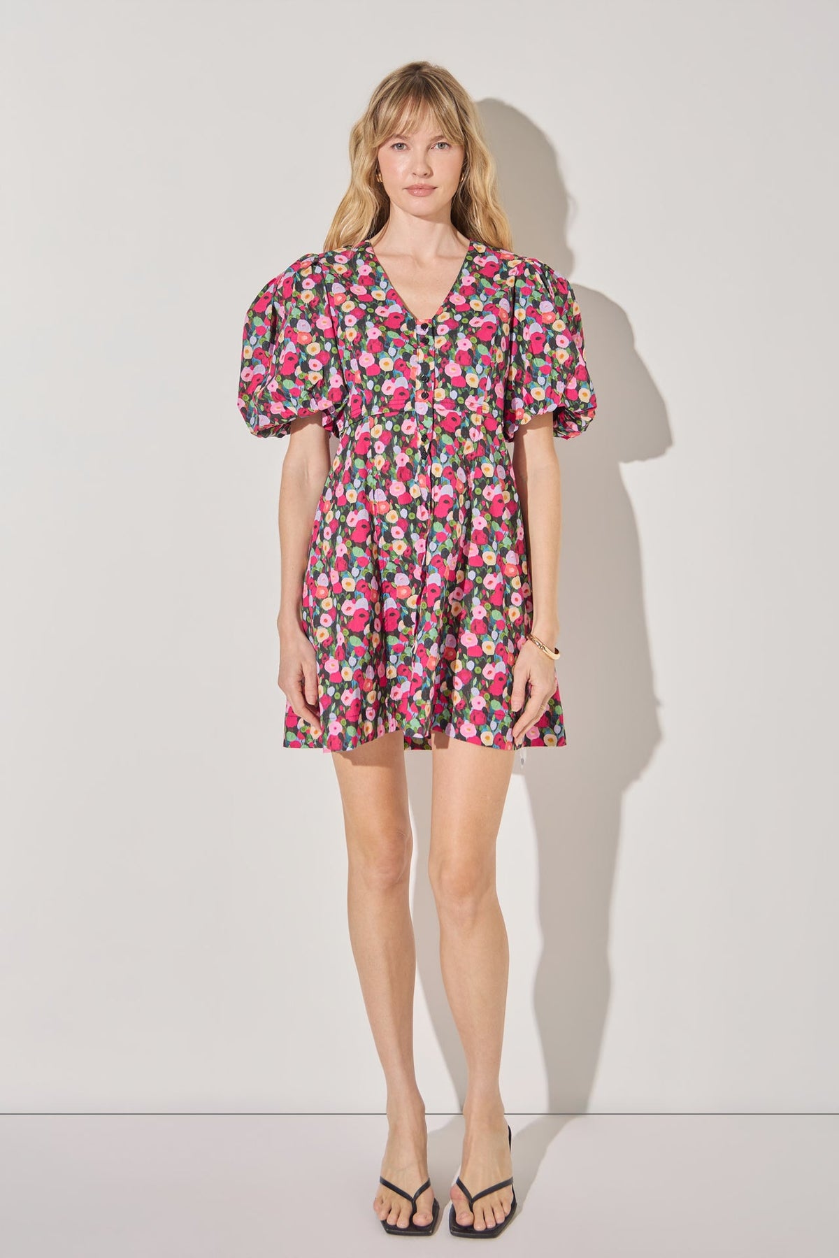LA'VEN - Floral Print Mini Dress With Button Detail - DRESSES available at Objectrare