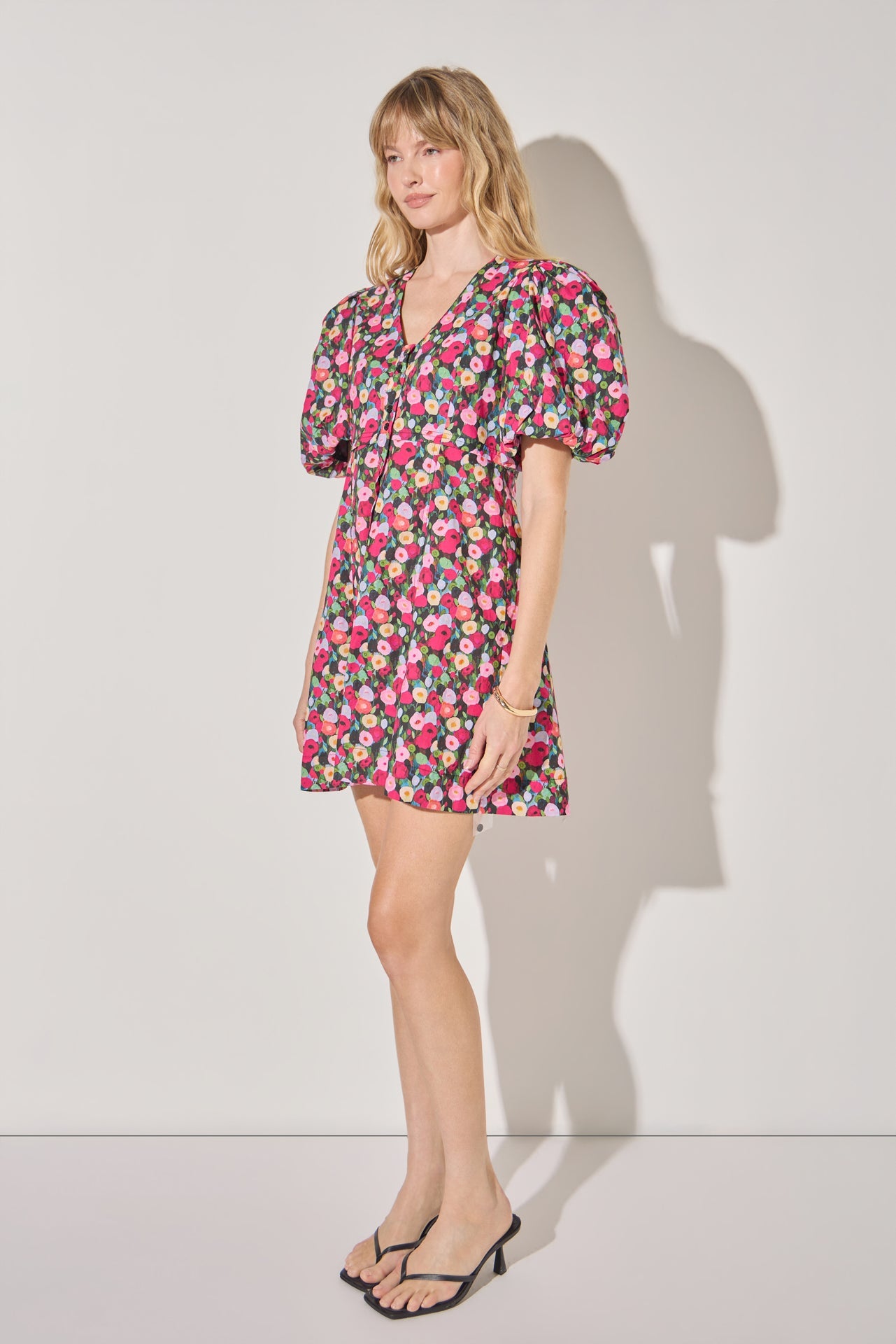 LA'VEN - Floral Print Mini Dress With Button Detail - DRESSES available at Objectrare