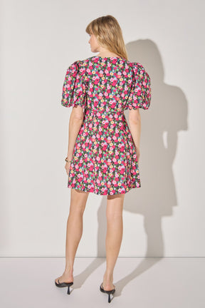 LA'VEN - Floral Print Mini Dress With Button Detail - DRESSES available at Objectrare