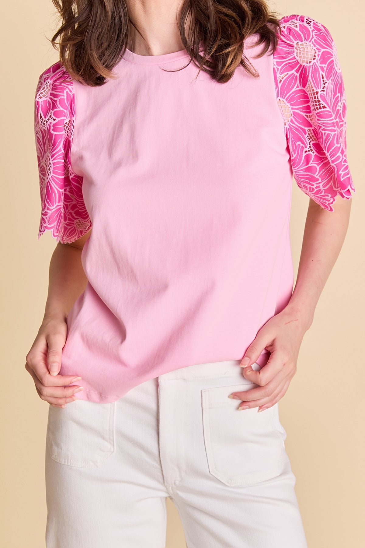 LA'VEN - Mixed Media Puff Sleeve Top - TOPS available at Objectrare