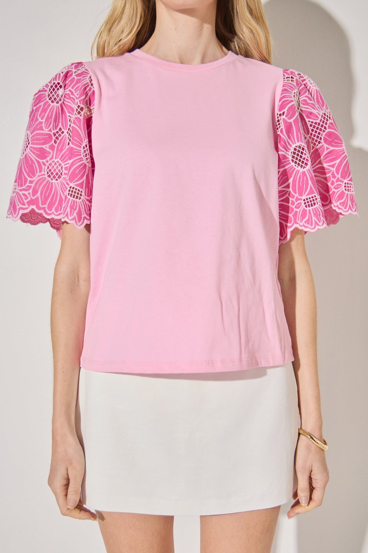 LA'VEN - Mixed Media Puff Sleeve Top - TOPS available at Objectrare