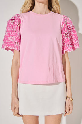 LA'VEN - Mixed Media Puff Sleeve Top - TOPS available at Objectrare
