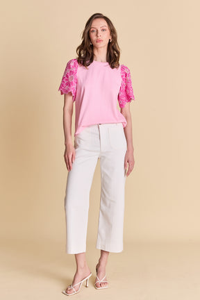 LA'VEN - Mixed Media Puff Sleeve Top - TOPS available at Objectrare