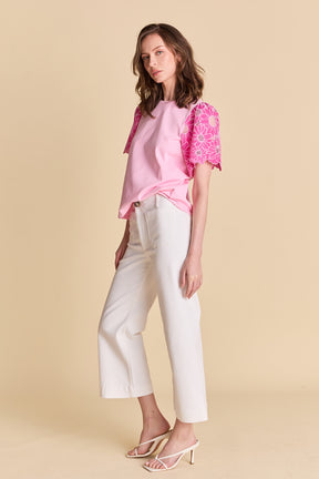 LA'VEN - Mixed Media Puff Sleeve Top - TOPS available at Objectrare