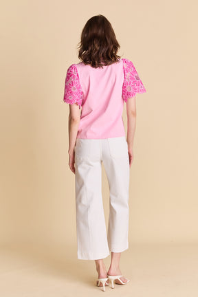 LA'VEN - Mixed Media Puff Sleeve Top - TOPS available at Objectrare