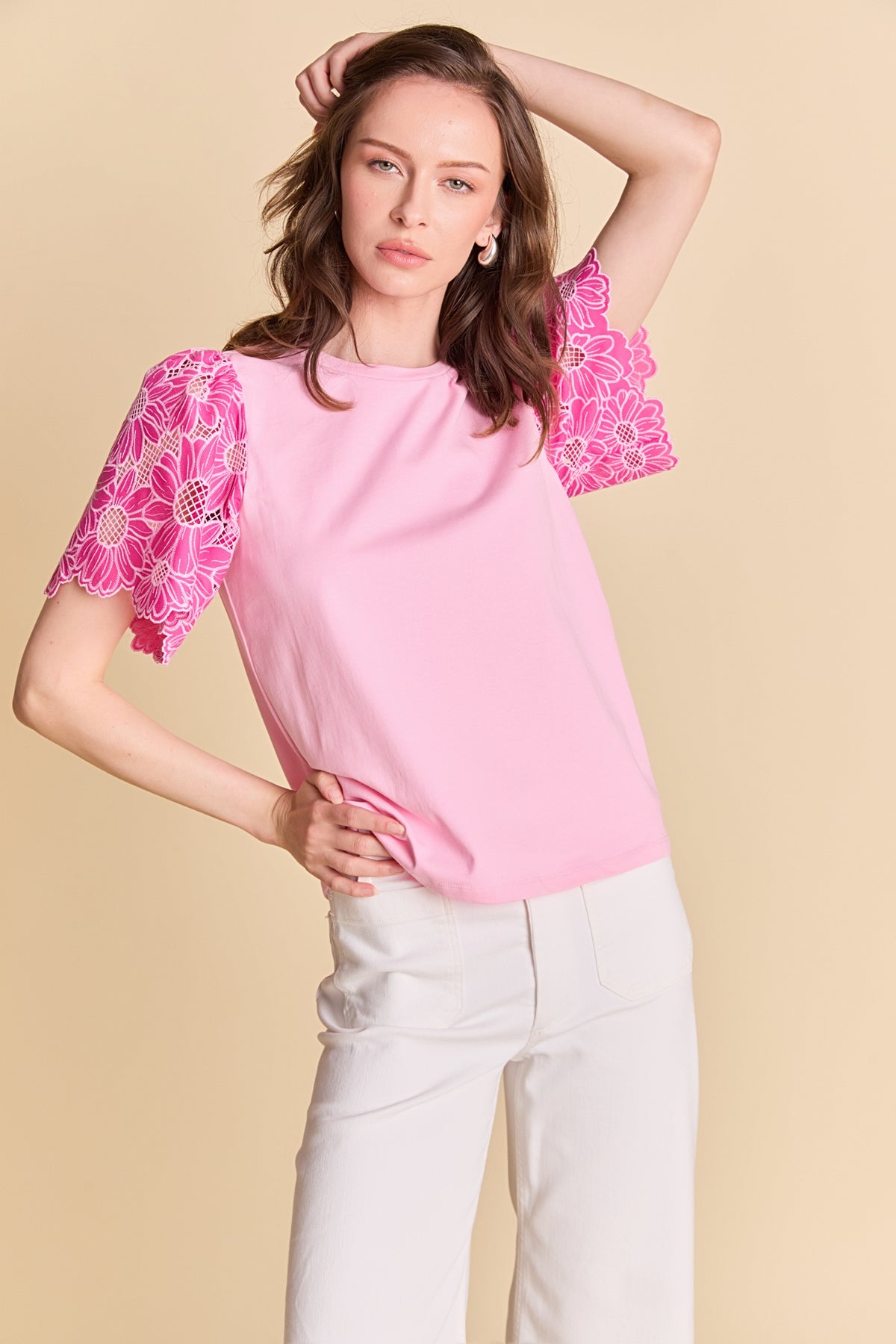 LA'VEN - Mixed Media Puff Sleeve Top - TOPS available at Objectrare