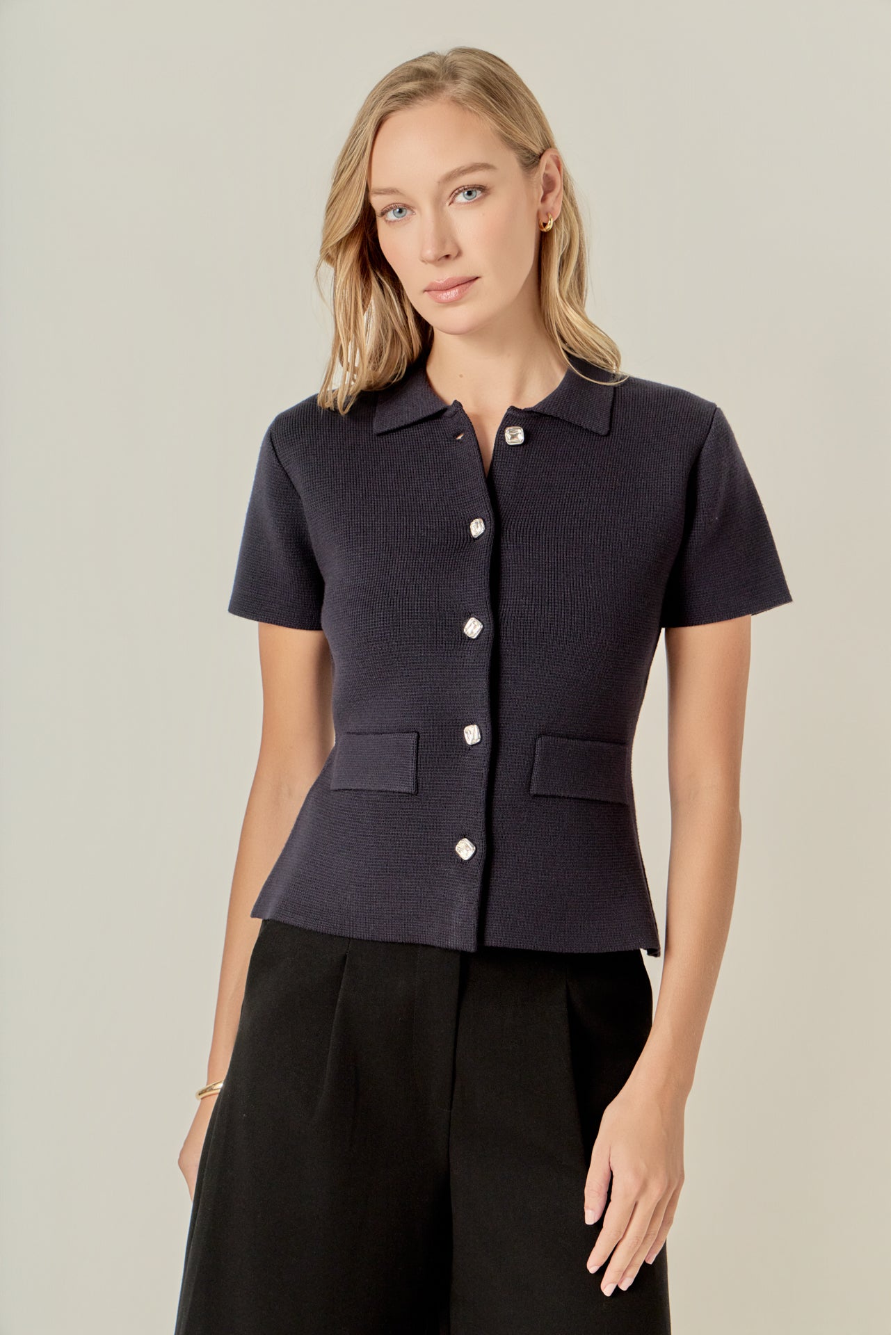 ENGLISH FACTORY - Gem Button Knit Top - TOPS available at Objectrare