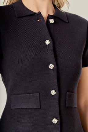 ENGLISH FACTORY - Gem Button Knit Top - TOPS available at Objectrare