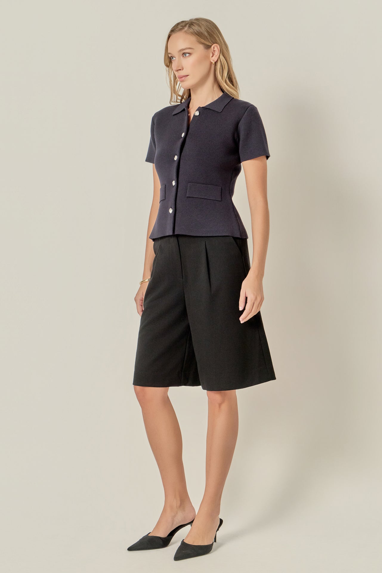 ENGLISH FACTORY - Gem Button Knit Top - TOPS available at Objectrare