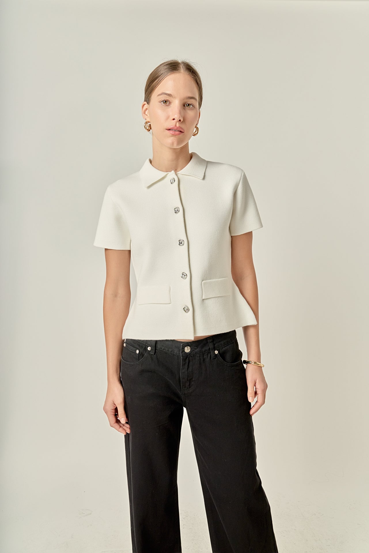 ENGLISH FACTORY - Gem Button Knit Top - TOPS available at Objectrare