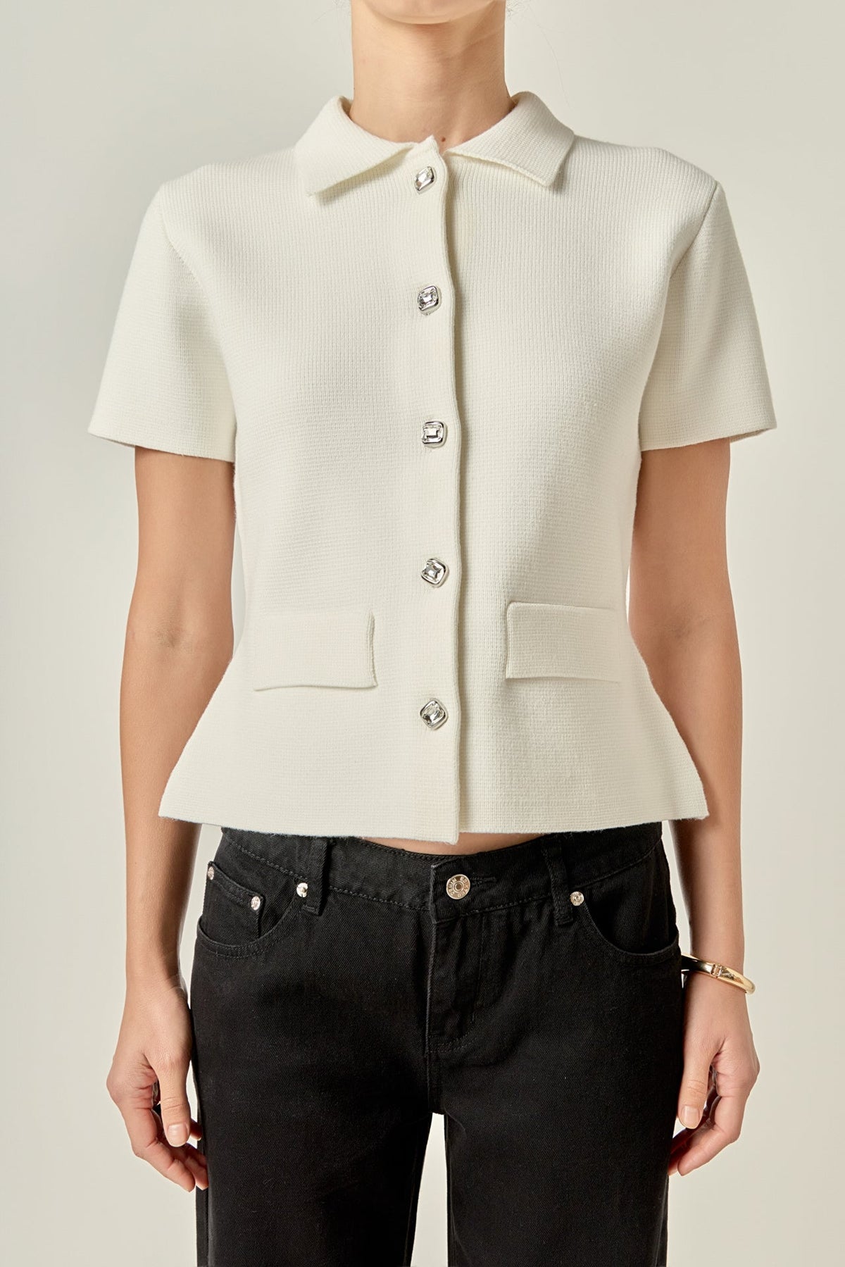 Gem Button Knit Top