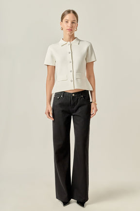 ENGLISH FACTORY - Gem Button Knit Top - TOPS available at Objectrare