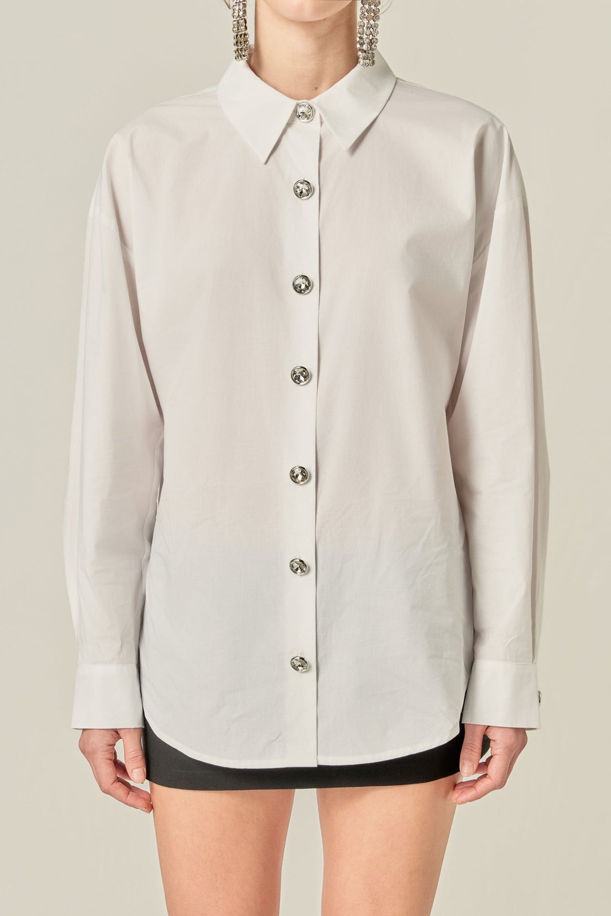 ENGLISH FACTORY - Crystal Button Oversized Shirt - TOPS available at Objectrare
