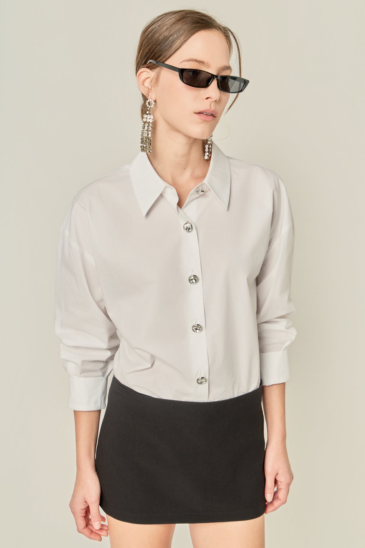 Crystal Button Oversized Shirt