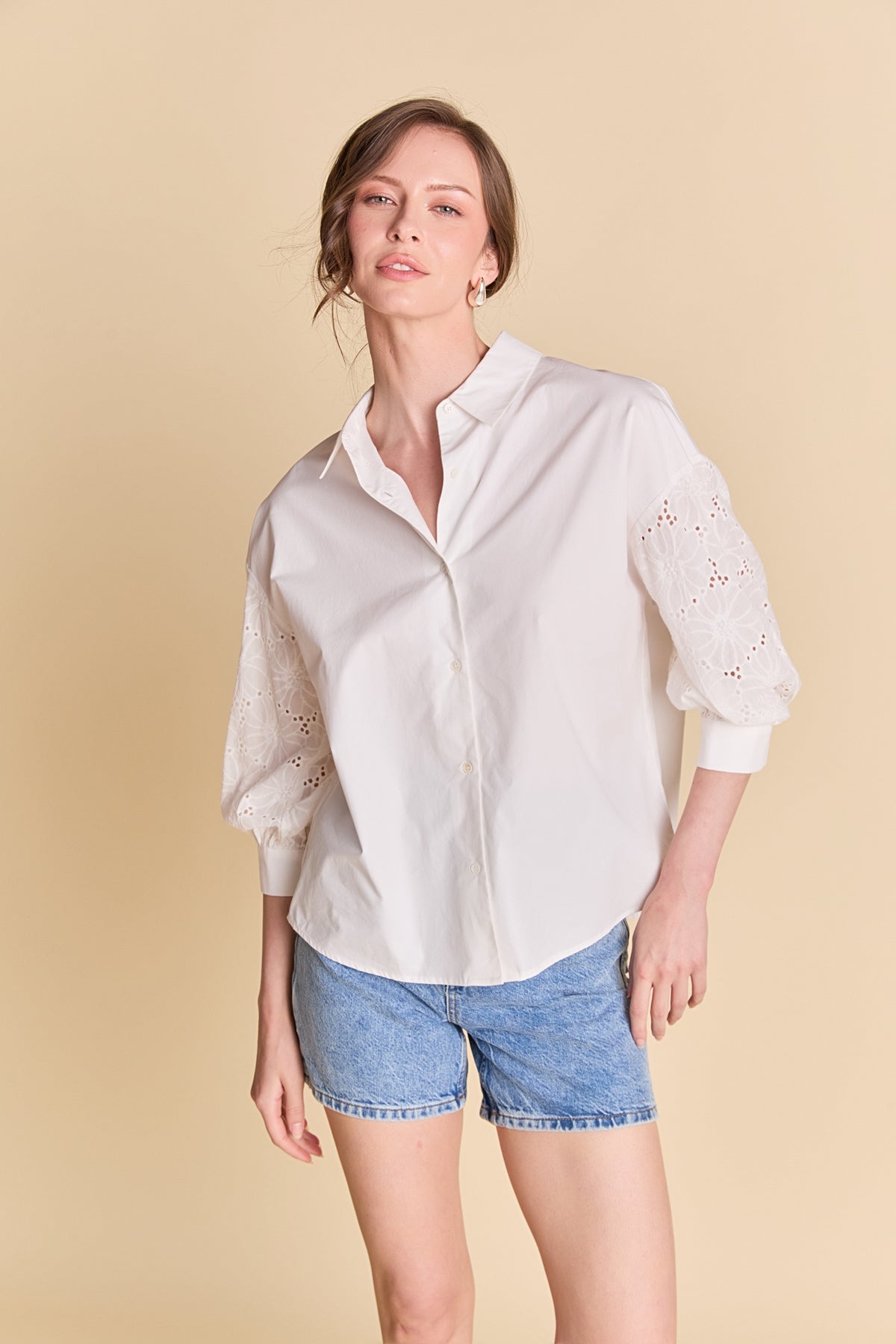 LA'VEN - Mix Media Ballon Sleeve Shirt - TOPS available at Objectrare