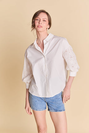LA'VEN - Mix Media Balloon Sleeve Shirt - TOPS available at Objectrare