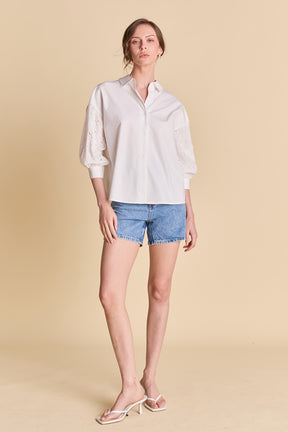 LA'VEN - Mix Media Ballon Sleeve Shirt - TOPS available at Objectrare