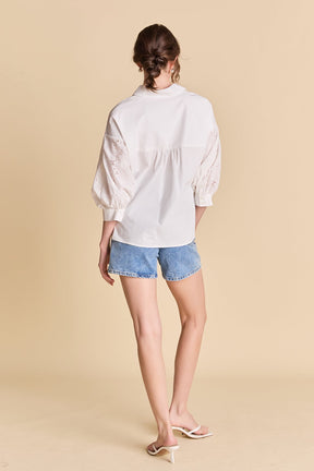 LA'VEN - Mix Media Balloon Sleeve Shirt - TOPS available at Objectrare
