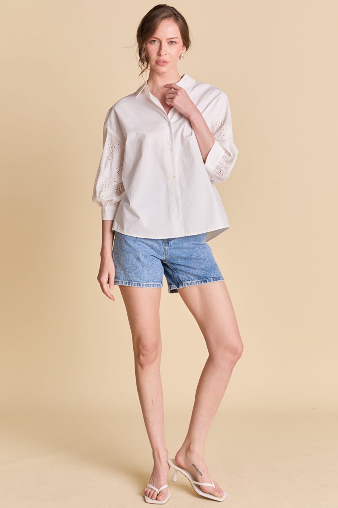 LA'VEN - Mix Media Ballon Sleeve Shirt - TOPS available at Objectrare