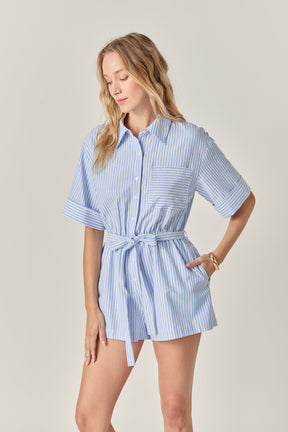 ENGLISH FACTORY - The Elise Oxford Stripe Romper - ROMPERS available at Objectrare