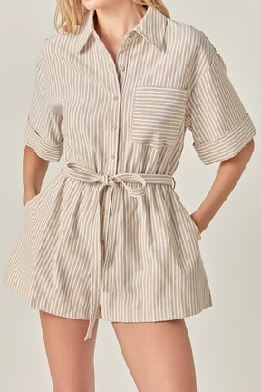 ENGLISH FACTORY - Stripe Oxford Fabric Romper - ROMPERS available at Objectrare