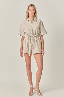 ENGLISH FACTORY - Stripe Oxford Fabric Romper - ROMPERS available at Objectrare