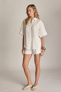 ENGLISH FACTORY - The Eloise Lace Linen Shorts - SHORTS available at Objectrare