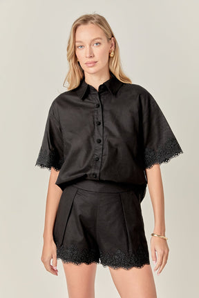 ENGLISH FACTORY - Linen Lace Shirt - BLOUSES available at Objectrare