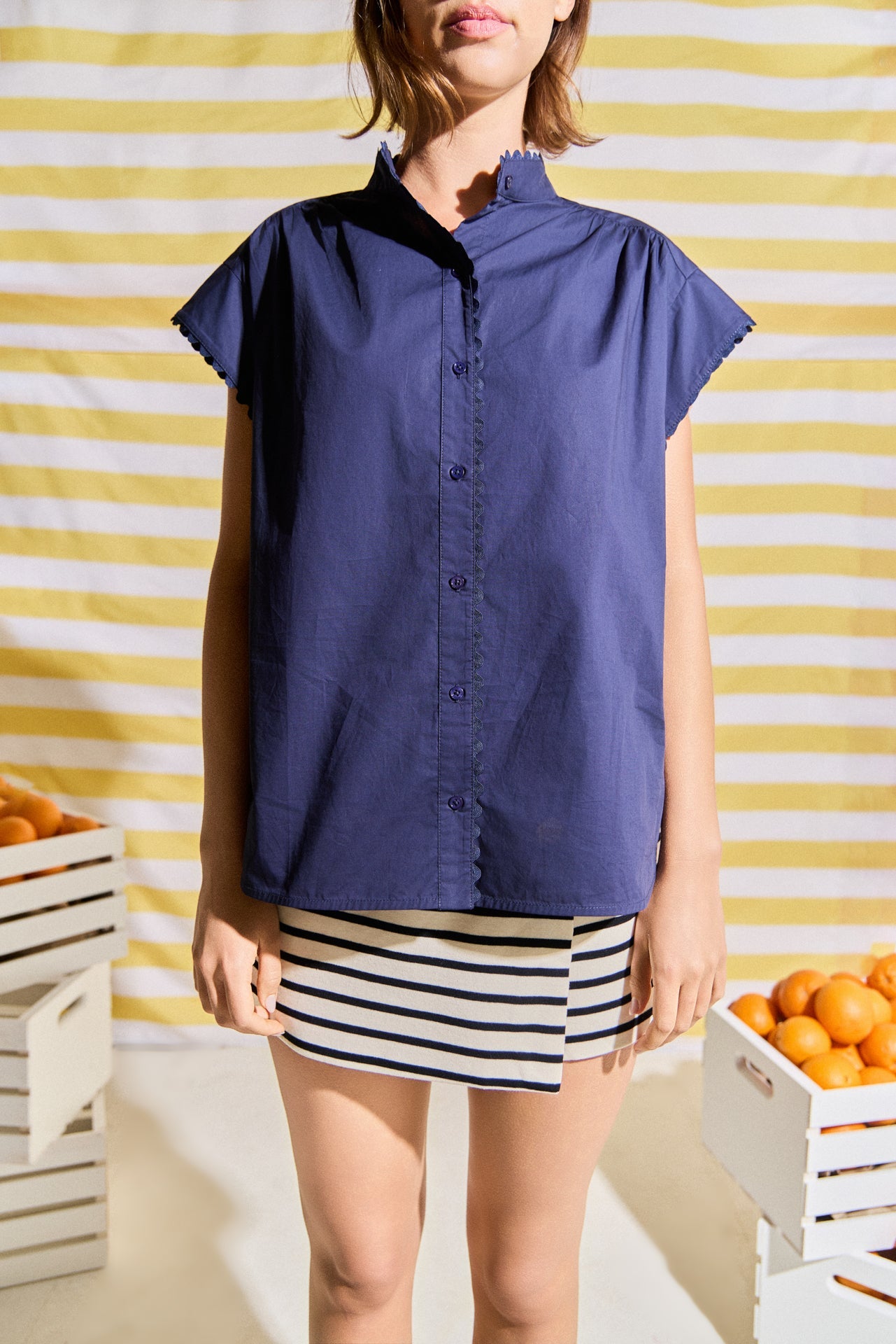 Scallop Trim Ric Rac Short Sleeve Shirt