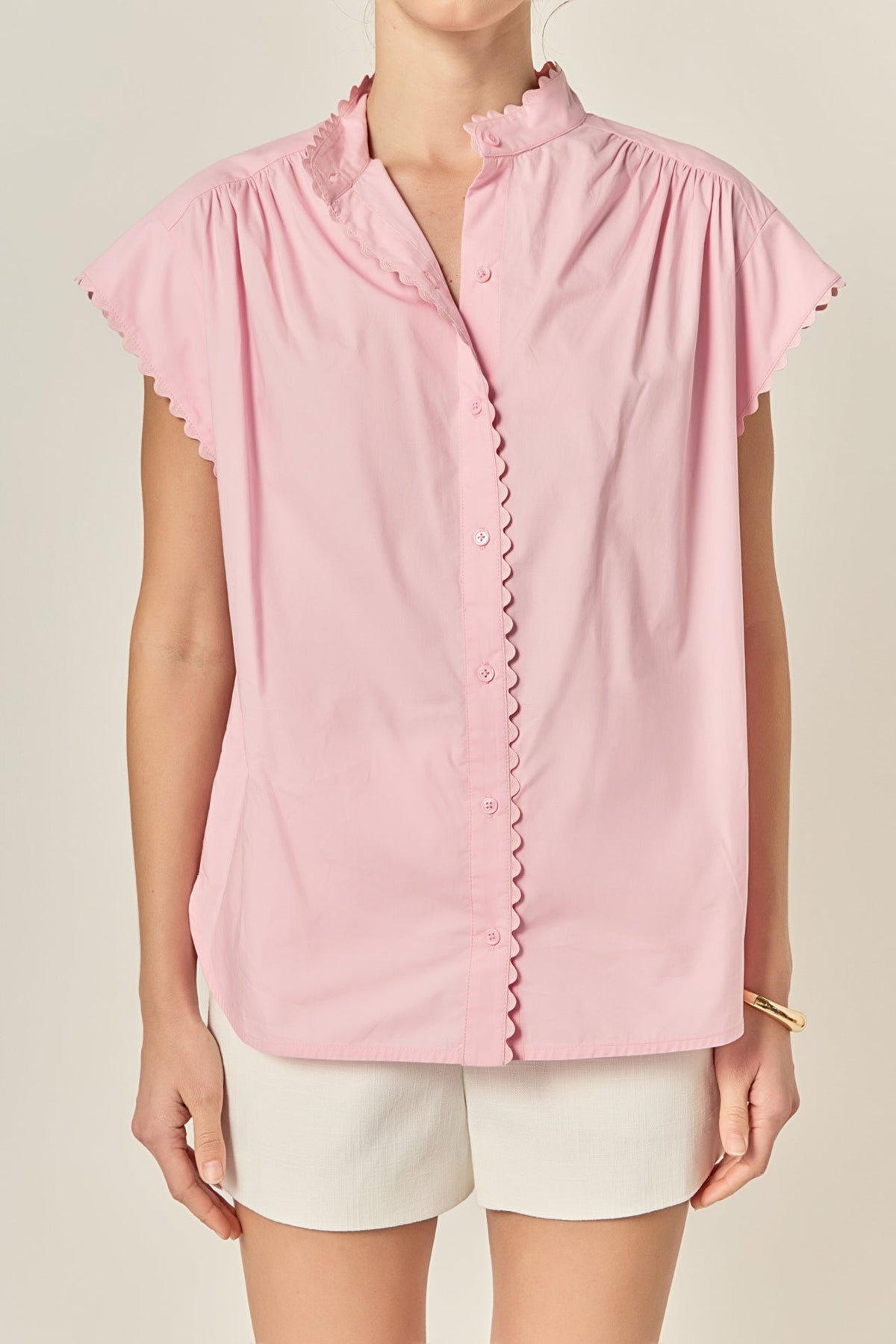 ENGLISH FACTORY - Scallop Trim Ric Rac Short Sleeve Shirt - BLOUSES available at Objectrare
