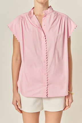 ENGLISH FACTORY - Scallop Trim Ric Rac Short Sleeve Shirt - BLOUSES available at Objectrare