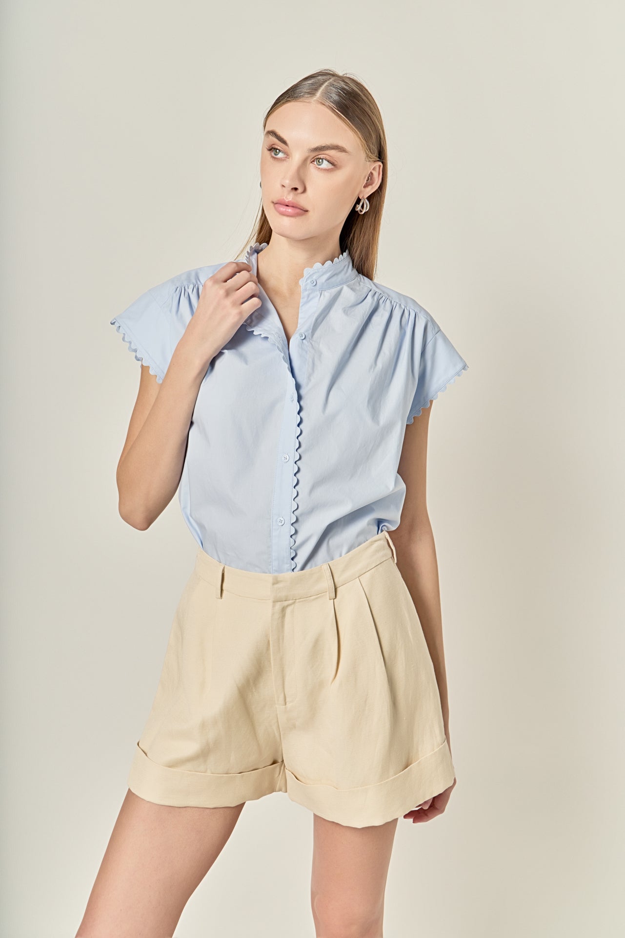 ENGLISH FACTORY - Scallop Trim Ric Rac Short Sleeve Shirt - BLOUSES available at Objectrare