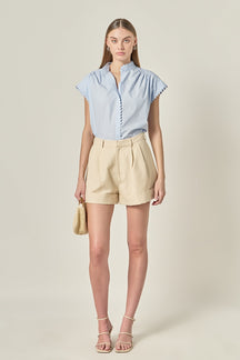 ENGLISH FACTORY - Scallop Trim Ric Rac Short Sleeve Shirt - BLOUSES available at Objectrare