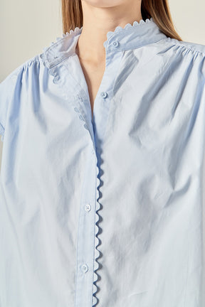 ENGLISH FACTORY - Scallop Trim Ric Rac Short Sleeve Shirt - BLOUSES available at Objectrare