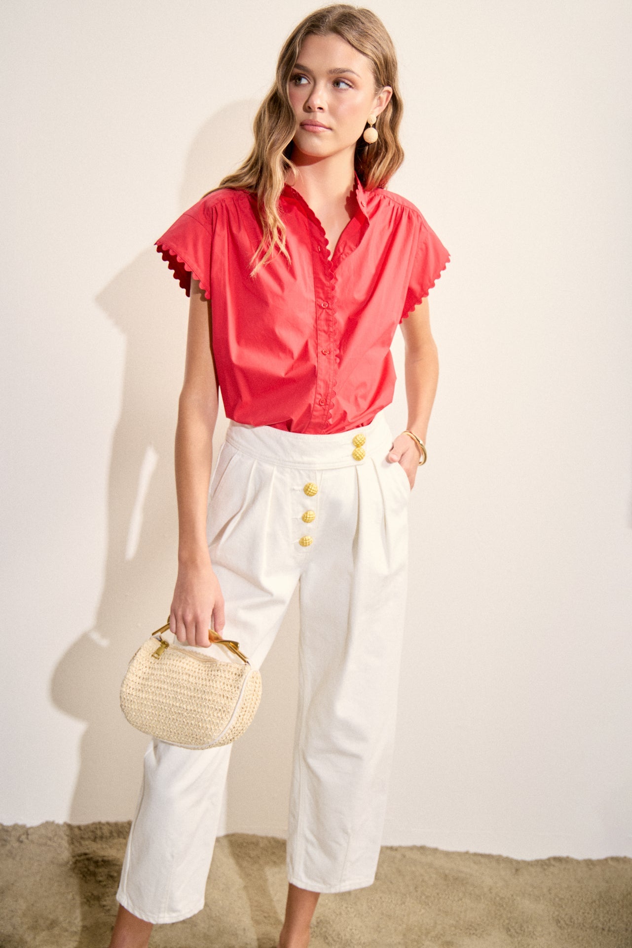 Scallop Trim Ric Rac Short Sleeve Shirt