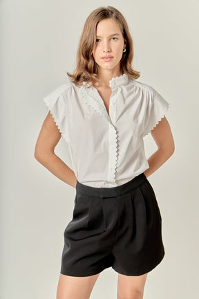 ENGLISH FACTORY - Scallop Trim Ric Rac Short Sleeve Shirt - SHIRTS & BLOUSES available at Objectrare