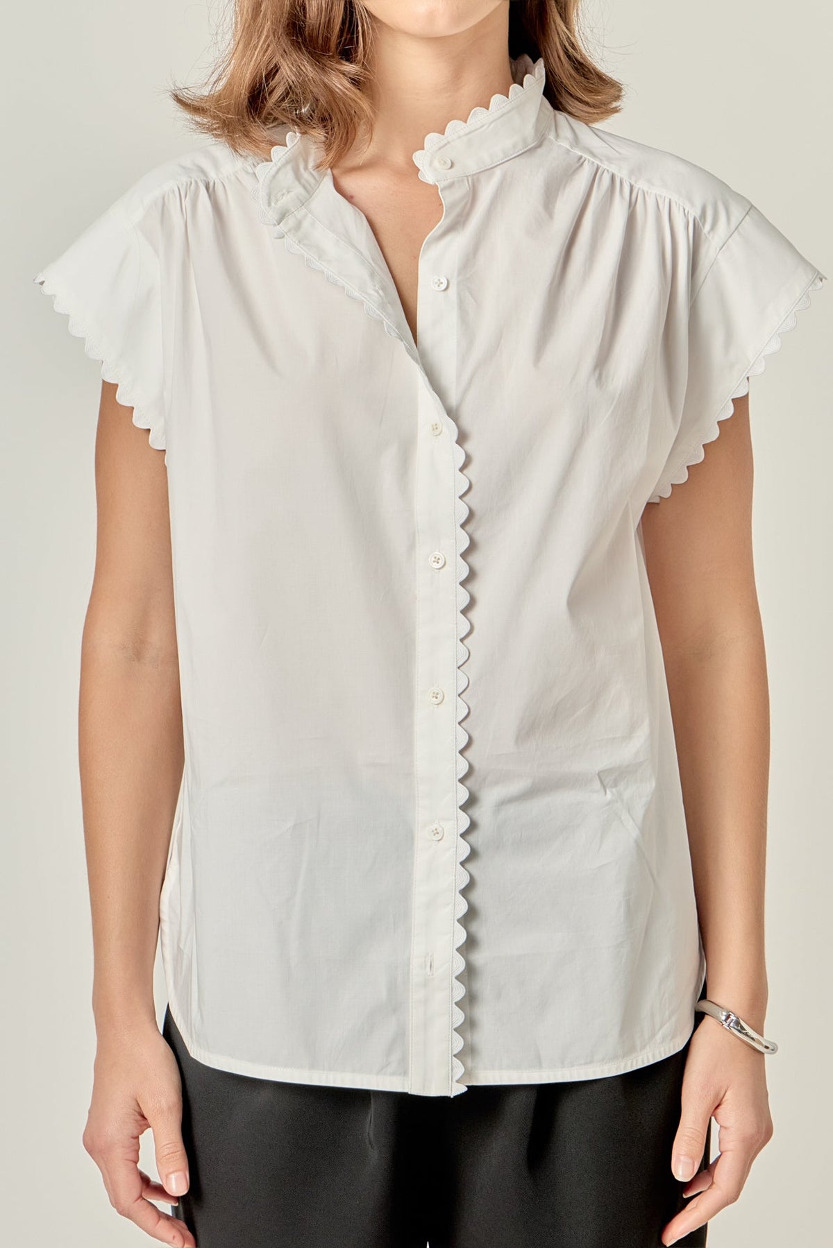 ENGLISH FACTORY - Scallop Trim Ric Rac Short Sleeve Shirt - SHIRTS & BLOUSES available at Objectrare