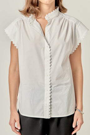 ENGLISH FACTORY - Scallop Trim Ric Rac Short Sleeve Shirt - SHIRTS & BLOUSES available at Objectrare