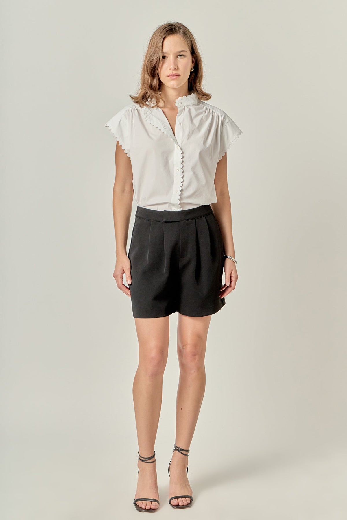 ENGLISH FACTORY - Scallop Trim Ric Rac Short Sleeve Shirt - SHIRTS & BLOUSES available at Objectrare