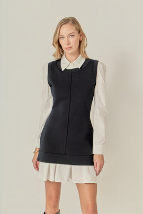 ENGLISH FACTORY - Shirt Mixed Media Mini Dress - DRESSES available at Objectrare